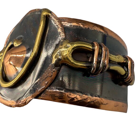 Unique Copper Brass & Enamel BRUTALIST Statement Cuff Bracelet Hand-crafted - Picture 3 of 7